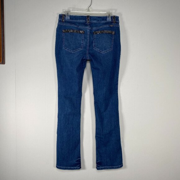 INC International Concepts Boot Leg Denim Jeans Women's 8 Blue Bedazzled Casual - Picture 2 of 16